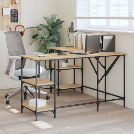 vidaXL Escritorio madera de ingeniería roble Sonoma 139x139x75 cm
