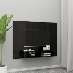 vidaXL Mueble TV de pared contrachapado negro brillante 135x23,5x90 cm