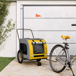 vidaXL Remolque de bicicleta mascotas hierro tela Oxford amarillo gris