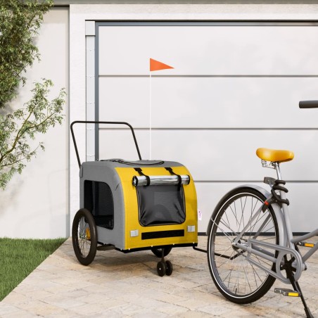 vidaXL Remolque de bicicleta mascotas hierro tela Oxford amarillo gris
