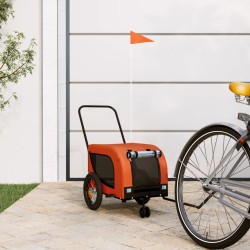 vidaXL Remolque de bicicleta mascotas hierro tela Oxford naranja negro