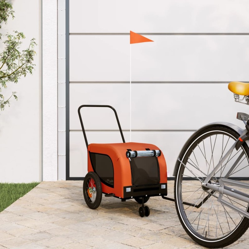 vidaXL Remolque de bicicleta mascotas hierro tela Oxford naranja negro