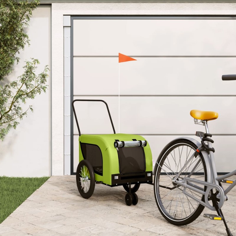 vidaXL Remolque de bicicleta mascotas hierro tela Oxford verde negro vidaXL Remolque de bicicleta mascotas hierro tela Oxford verde negro