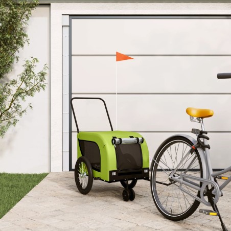vidaXL Remolque de bicicleta mascotas hierro tela Oxford verde negro