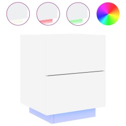 vidaXL Mesita de noche con luces LED madera de ingeniería blanca