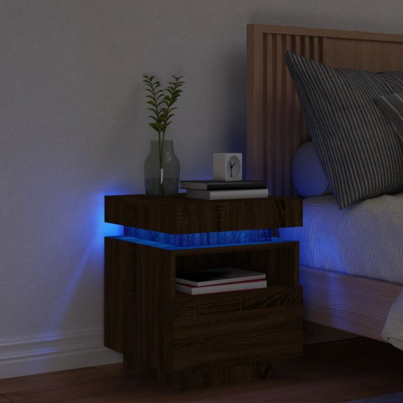vidaXL Mesita de noche con luces LED marrón roble 40x39x48,5 cm vidaXL Mesita de noche con luces LED marrón roble 40x39x48,5 cm
