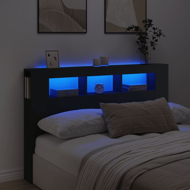vidaXL Cabecero con LED madera de ingeniería negro 160x18,5x103,5 cm vidaXL Cabecero con LED madera de ingeniería negro 160x18,5x103,5 cm