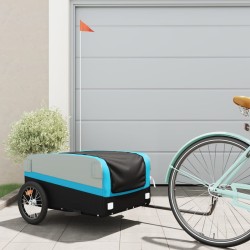 vidaXL Remolque para bicicleta hierro negro y azul 45 kg