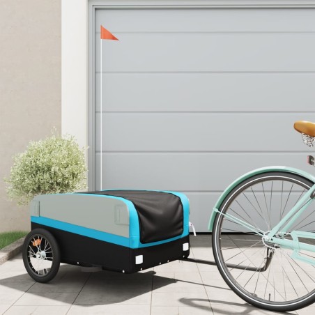 vidaXL Remolque para bicicleta hierro negro y azul 45 kg