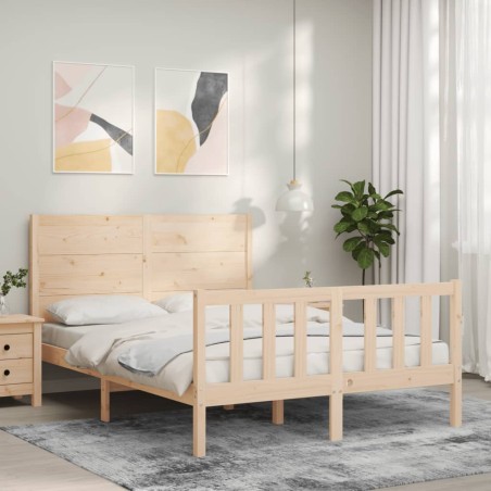 vidaXL Estructura de cama de matrimonio con cabecero madera maciza