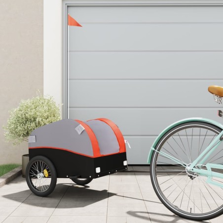 vidaXL Remolque para bicicleta hierro negro y naranja 30 kg
