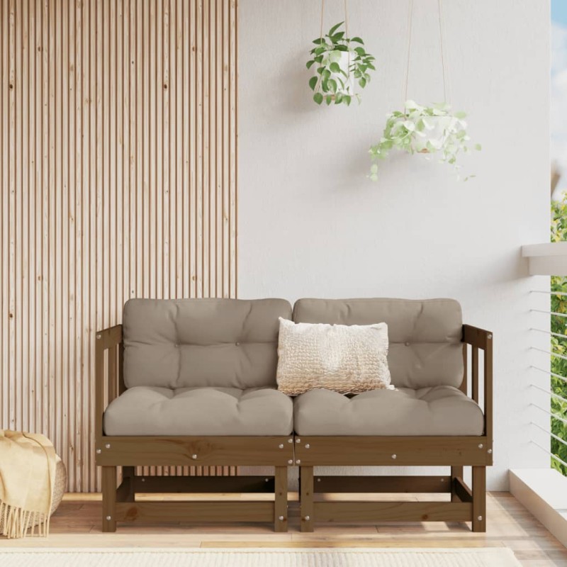 vidaXL Sofás de esquina de jardín 2 uds madera maciza pino marrón miel vidaXL Sofás de esquina de jardín 2 uds madera maciza pino marrón miel