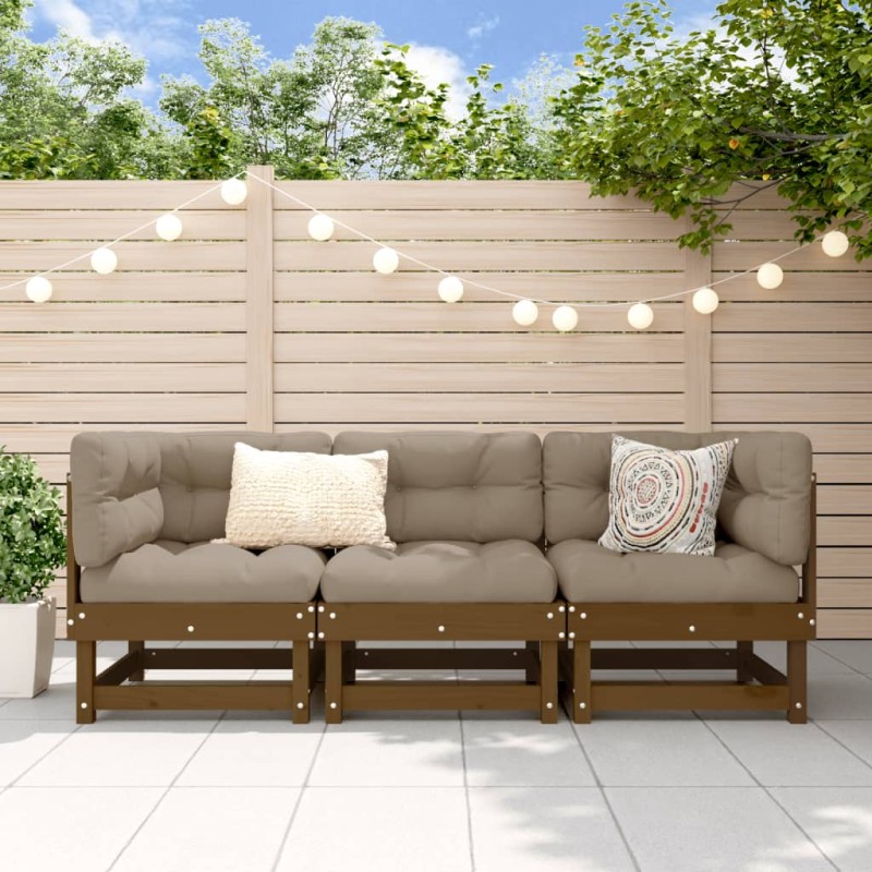 vidaXL Juego de muebles jardín 3 pzas madera maciza pino marrón miel vidaXL Juego de muebles jardín 3 pzas madera maciza pino marrón miel