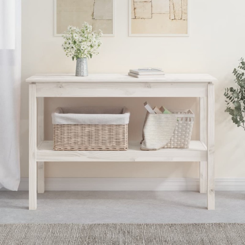 vidaXL Mesa consola de madera maciza de pino blanco 110x40x75 cm vidaXL Mesa consola de madera maciza de pino blanco 110x40x75 cm
