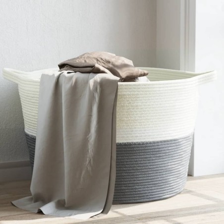 vidaXL Cesta para ropa sucia algodón gris y blanco Ø60x36 cm