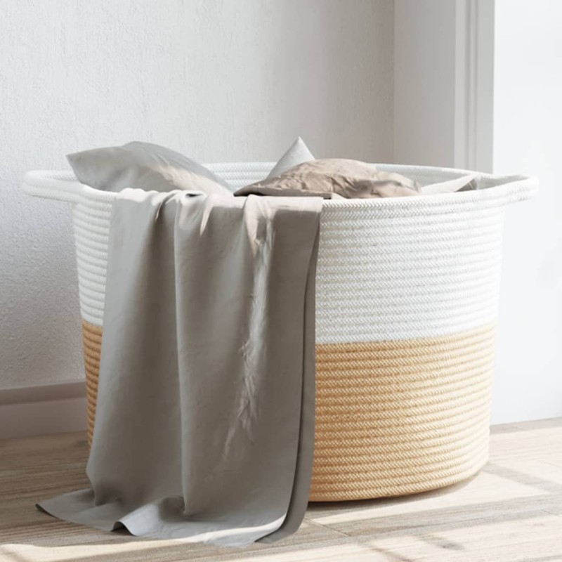 vidaXL Cesta para ropa sucia algodón beige y blanco Ø55x36 cm vidaXL Cesta para ropa sucia algodón beige y blanco Ø55x36 cm