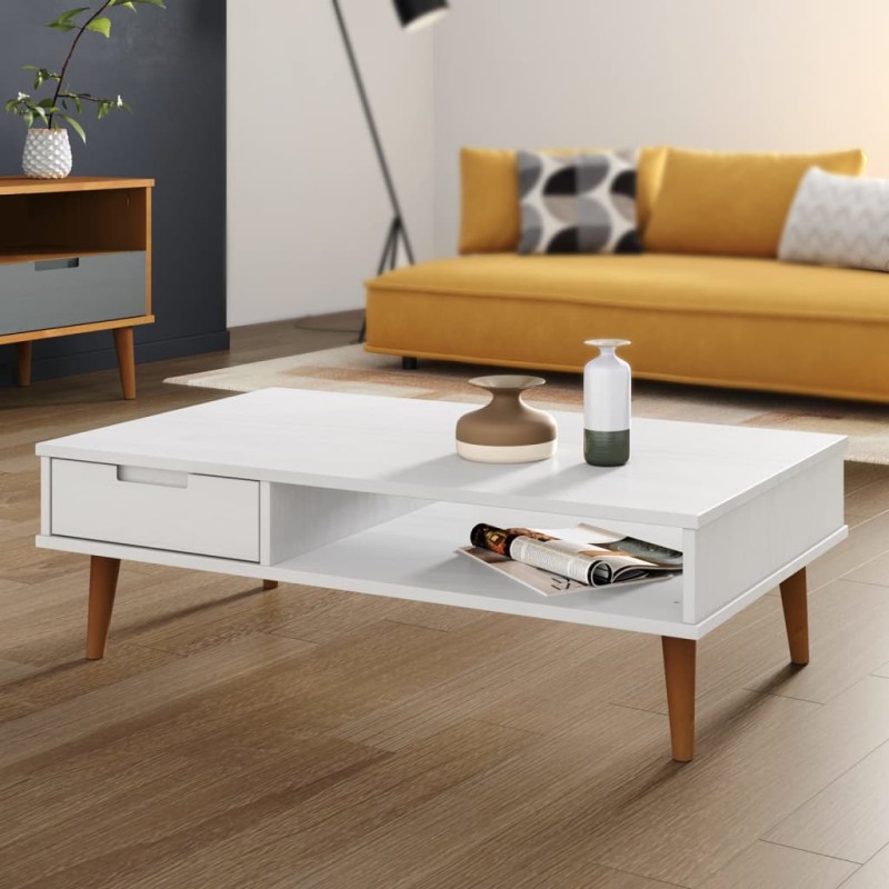vidaXL Mesa de centro MOLDE madera maciza de pino blanco 100x55x31 cm vidaXL Mesa de centro MOLDE madera maciza de pino blanco 100x55x31 cm