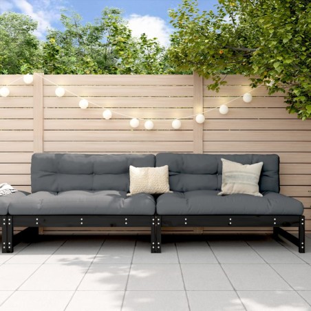 vidaXL Sofás centrales de jardín 2 uds madera de pino negro 120x80 cm