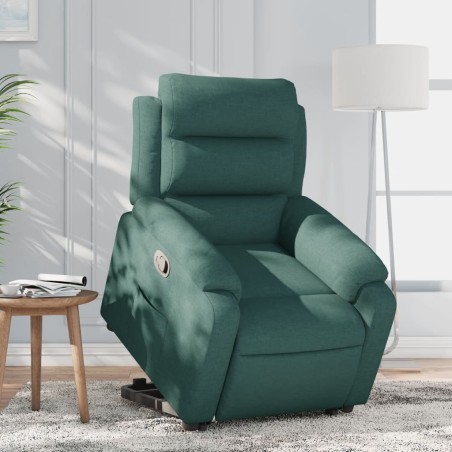 vidaXL Sillón reclinable elevable tela verde oscuro