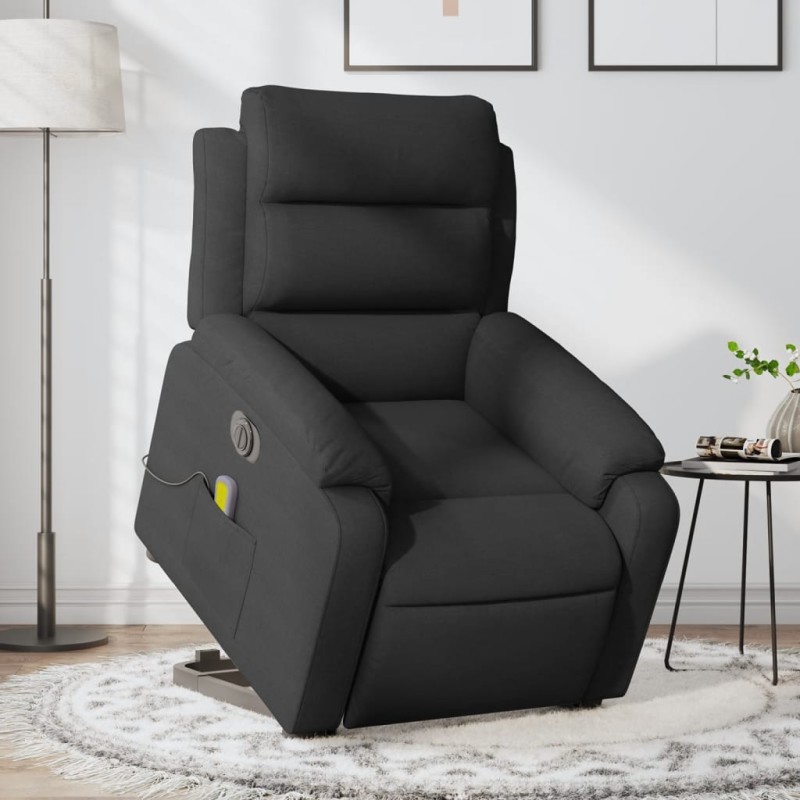 vidaXL Sillón de masaje eléctrico reclinable elevable tela negro vidaXL Sillón de masaje eléctrico reclinable elevable tela negro