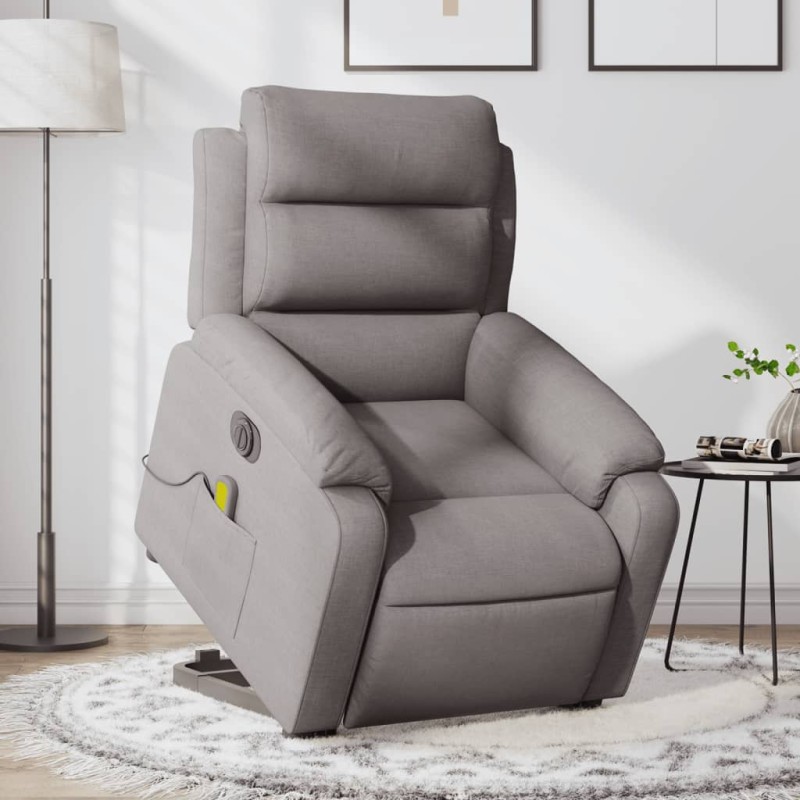vidaXL Sillón de masaje eléctrico reclinable elevable tela taupé vidaXL Sillón de masaje eléctrico reclinable elevable tela taupé