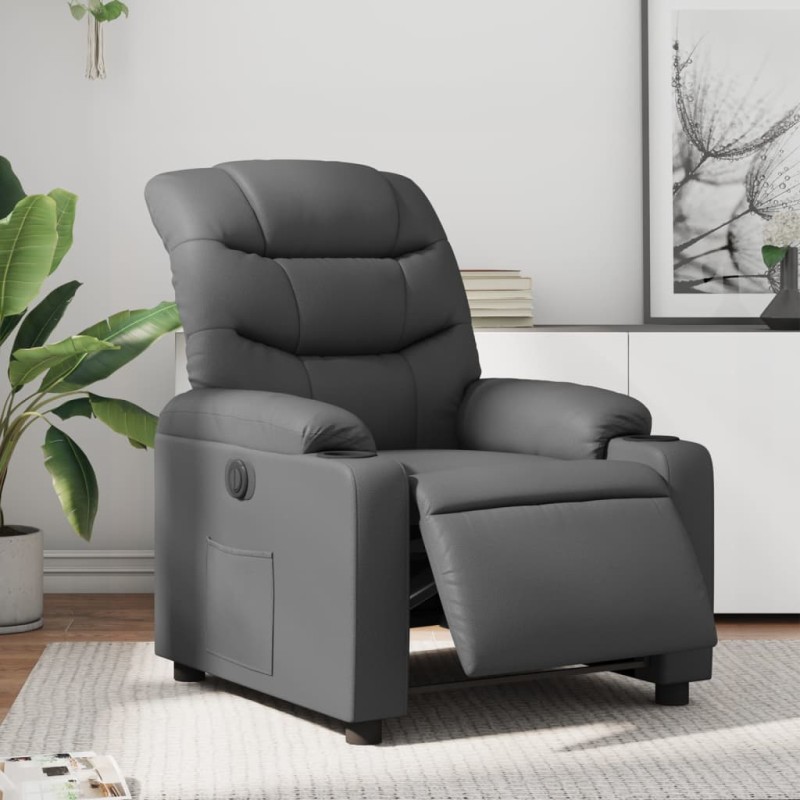 vidaXL Sillón reclinable eléctrico de cuero sintético gris vidaXL Sillón reclinable eléctrico de cuero sintético gris