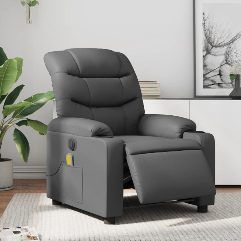 vidaXL Sillón de masaje reclinable eléctrico cuero sintético gris vidaXL Sillón de masaje reclinable eléctrico cuero sintético gris