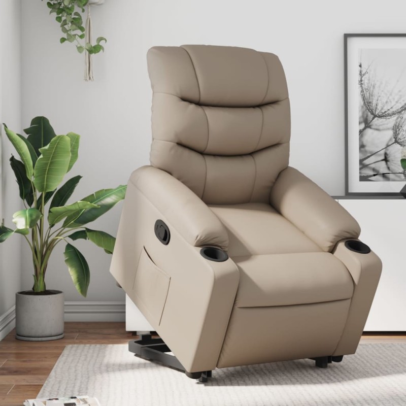 vidaXL Sillón reclinable elevable cuero artificial color capuchino vidaXL Sillón reclinable elevable cuero artificial color capuchino