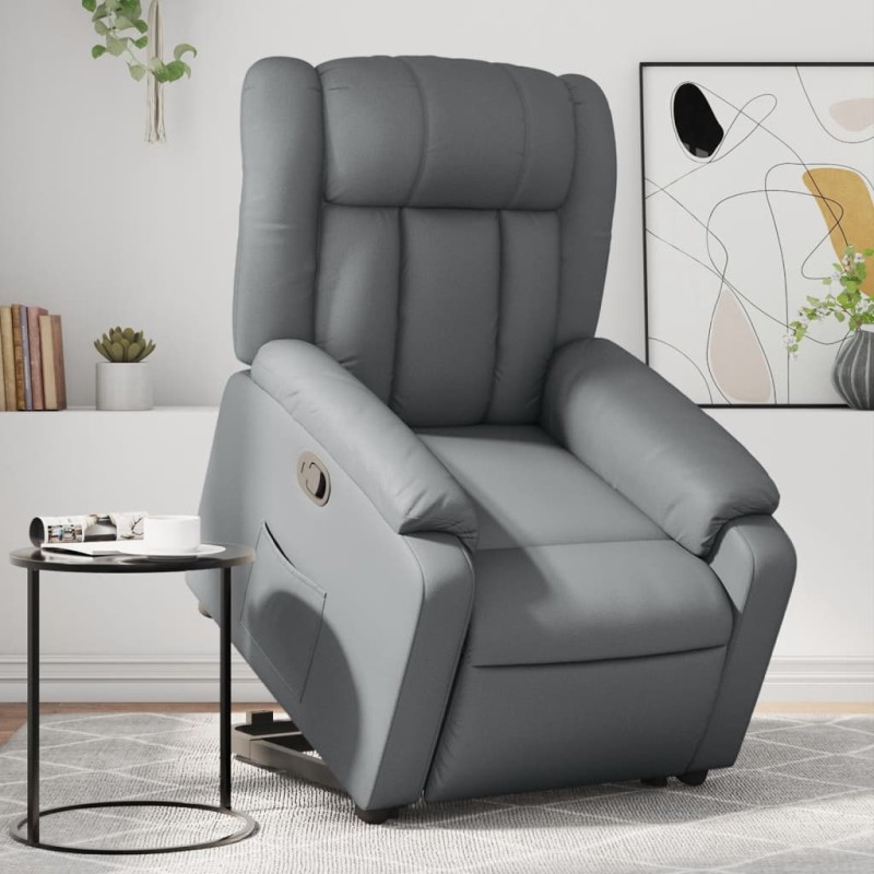 vidaXL Sillón reclinable elevable cuero artificial gris vidaXL Sillón reclinable elevable cuero artificial gris