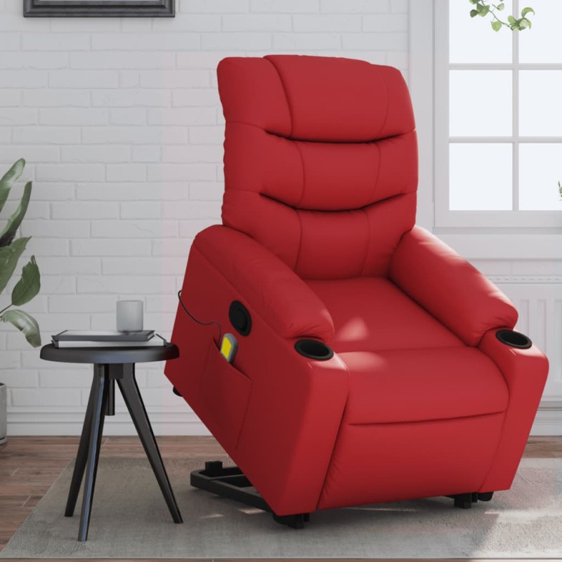 vidaXL Sillón reclinable de masaje de pie cuero artificial rojo vidaXL Sillón reclinable de masaje de pie cuero artificial rojo