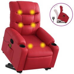 vidaXL Sillón reclinable de masaje de pie cuero artificial rojo