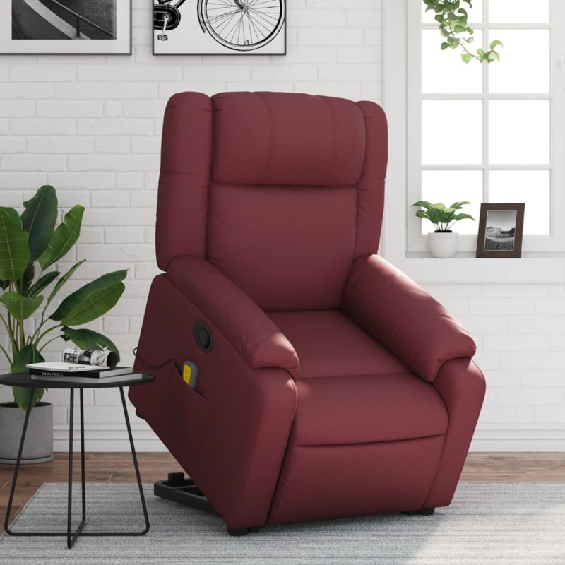 vidaXL Sillón reclinable de masaje de pie cuero artificial rojo tinto vidaXL Sillón reclinable de masaje de pie cuero artificial rojo tinto
