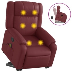 vidaXL Sillón reclinable de masaje de pie cuero artificial rojo tinto
