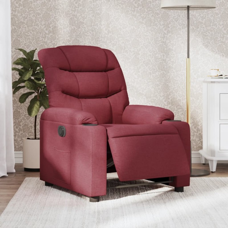 vidaXL Sillón reclinable eléctrico tela rojo tinto vidaXL Sillón reclinable eléctrico tela rojo tinto