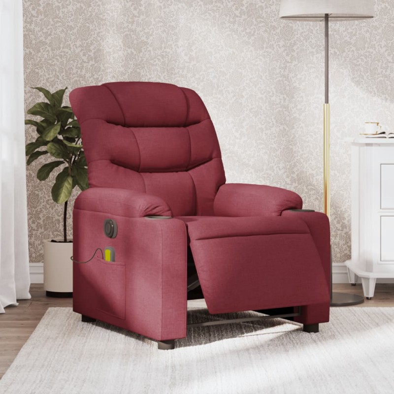 vidaXL Sillón de masaje reclinable eléctrico tela rojo tinto vidaXL Sillón de masaje reclinable eléctrico tela rojo tinto