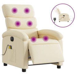 vidaXL Sillón reclinable de masaje eléctrico tela color crema
