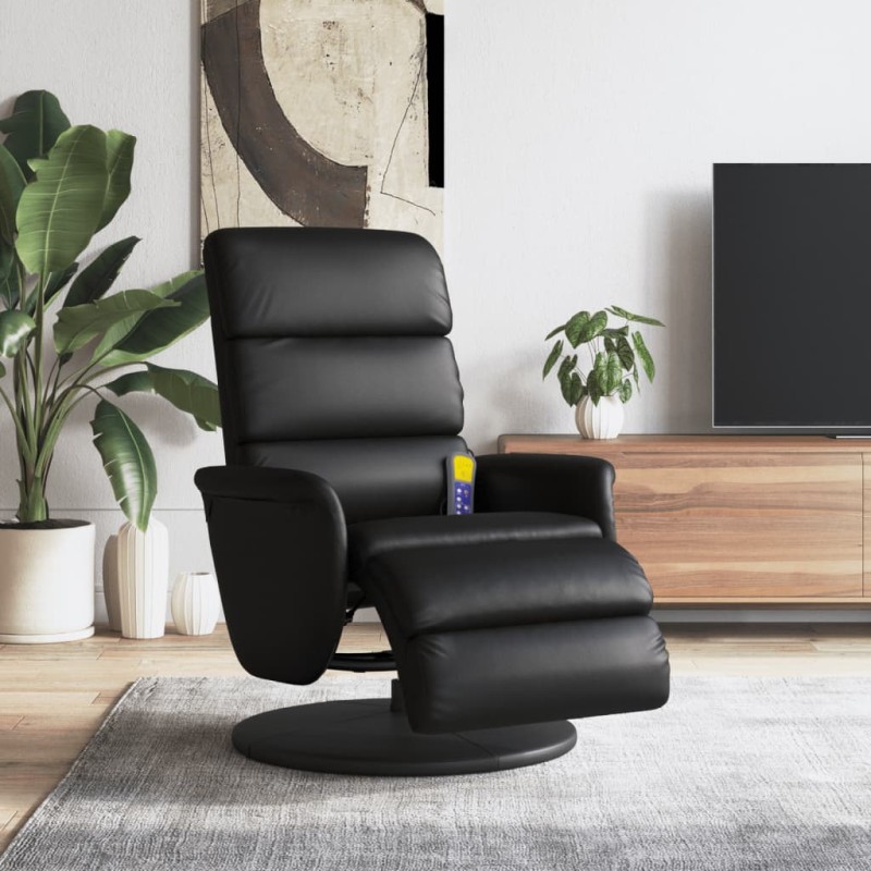 vidaXL Sillón reclinable masaje con reposapiés cuero sintético negro vidaXL Sillón reclinable masaje con reposapiés cuero sintético negro
