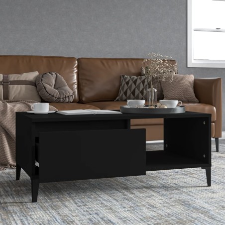 vidaXL Mesa de centro madera contrachapada negro 90x50x36,5 cm