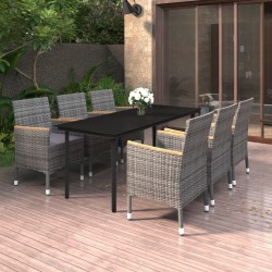 vidaXL Set comedor de jardín 7 pzas y cojines ratán sintético y vidrio