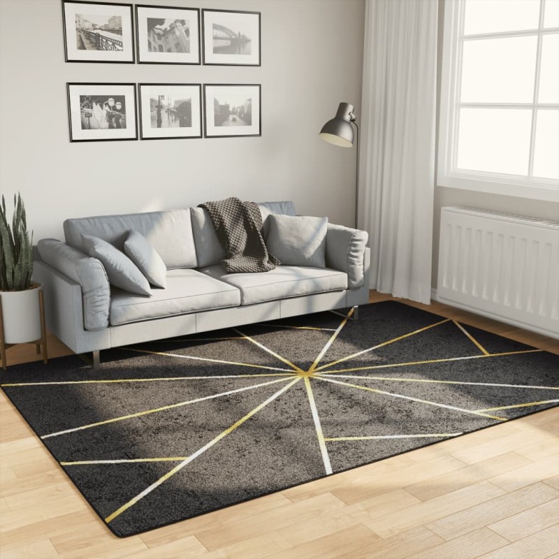 vidaXL Alfombra lavable antideslizante negro y dorado 160x230 cm vidaXL Alfombra lavable antideslizante negro y dorado 160x230 cm
