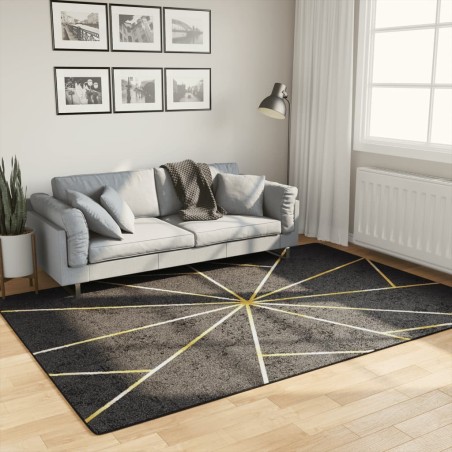 vidaXL Alfombra lavable antideslizante negro y dorado 160x230 cm