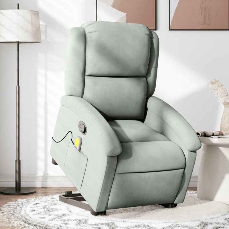 vidaXL Sillón reclinable de masaje elevable terciopelo gris claro vidaXL Sillón reclinable de masaje elevable terciopelo gris claro