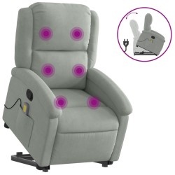 vidaXL Sillón reclinable de masaje elevable terciopelo gris claro