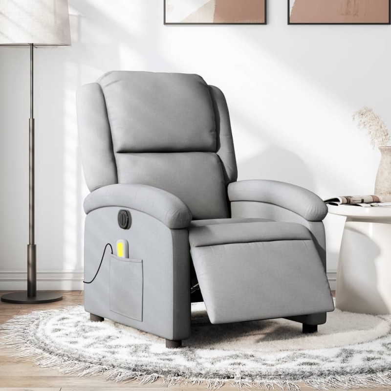 vidaXL Sillón reclinable de masaje eléctrico tela gris claro vidaXL Sillón reclinable de masaje eléctrico tela gris claro