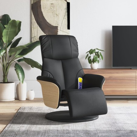 vidaXL Sillón reclinable masaje con reposapiés cuero sintético negro