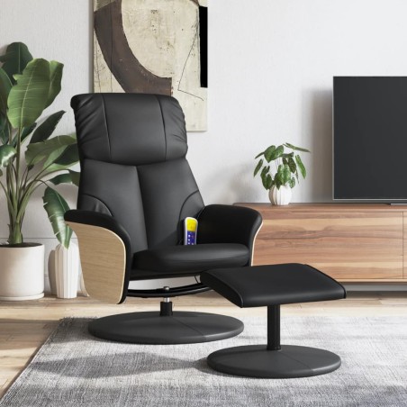 vidaXL Sillón reclinable masaje con reposapiés cuero sintético negro