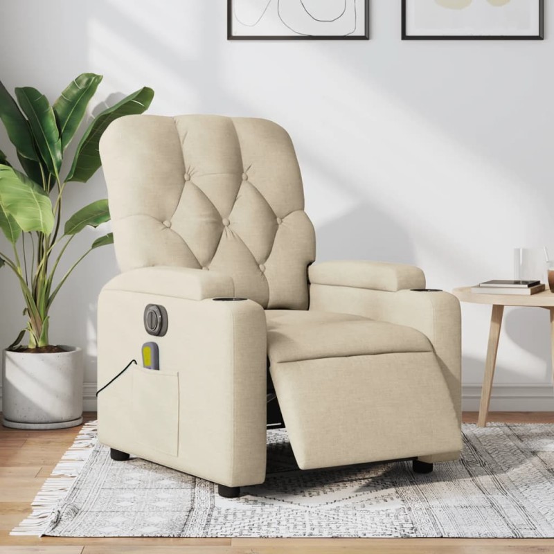 vidaXL Sillón reclinable de masaje eléctrico tela color crema vidaXL Sillón reclinable de masaje eléctrico tela color crema