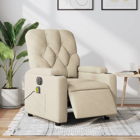 vidaXL Sillón reclinable de masaje eléctrico tela color crema