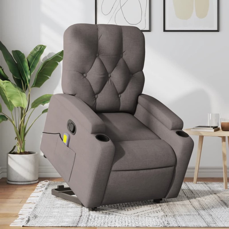 vidaXL Sillón reclinable de masaje elevable tela gris taupé vidaXL Sillón reclinable de masaje elevable tela gris taupé