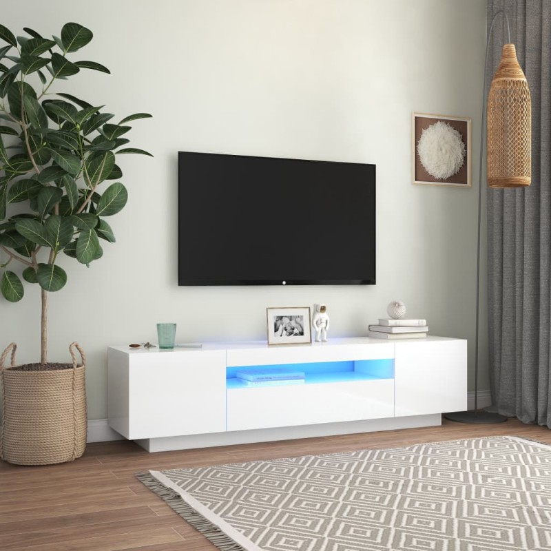 vidaXL Mueble de TV con luces LED blanco brillante 160x35x40 cm vidaXL Mueble de TV con luces LED blanco brillante 160x35x40 cm